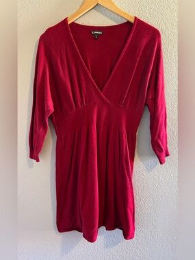 Express Deep Red Knit V-Neck Top
